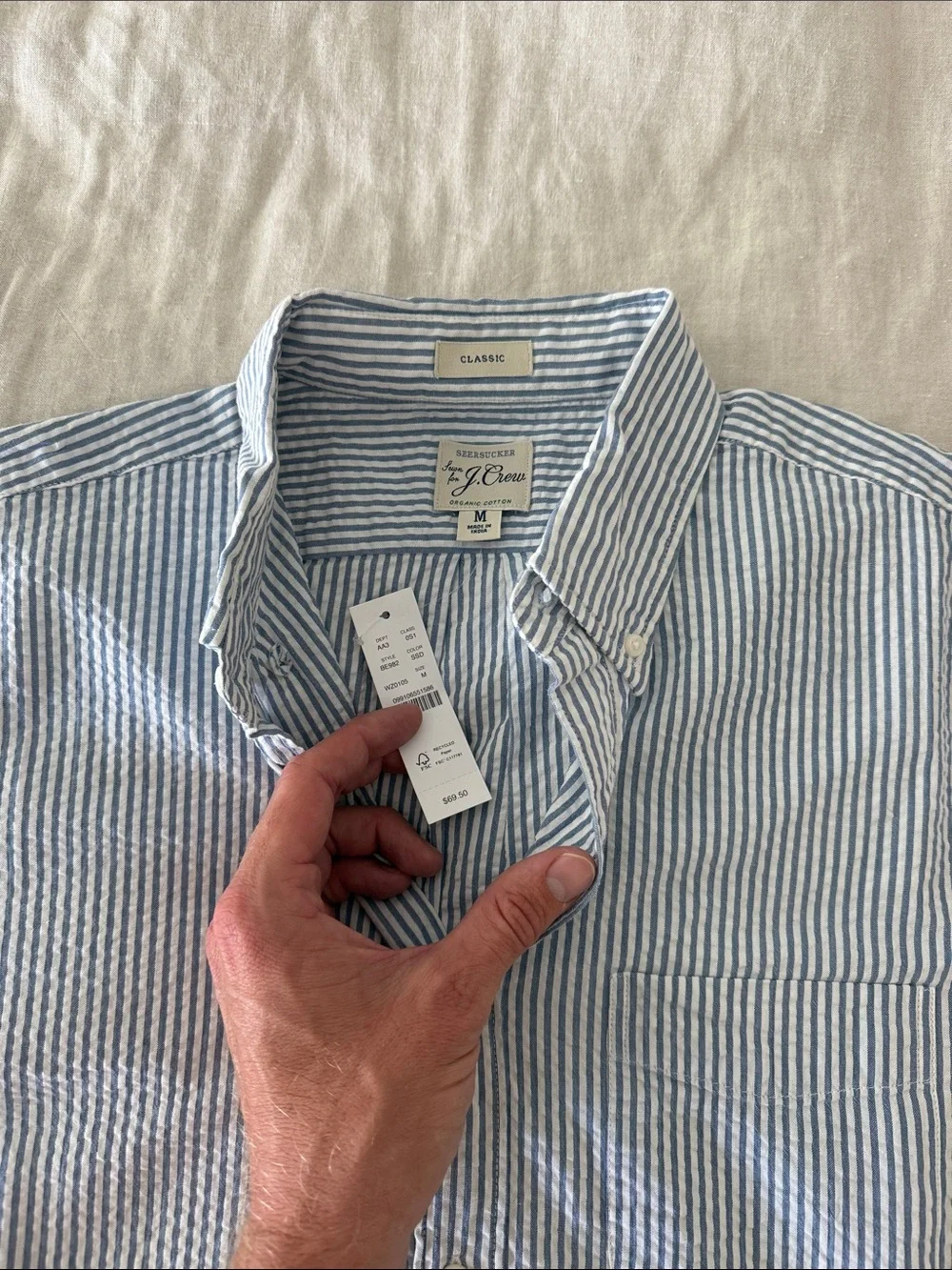 J. Crew Blue and White Striped Short-Sleeve Button-Down
